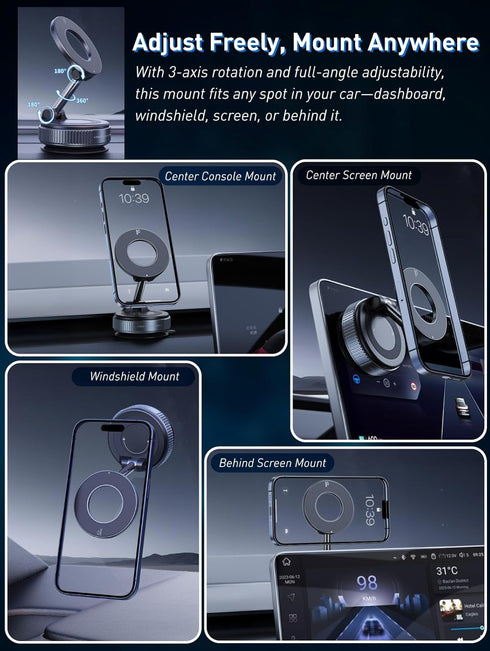 E EAKSON 360 17 16 15 14 13 12 Magnetic Suction Cup Phone Mount for Magsafe, Adjustable Magnetic Car Phone Holder