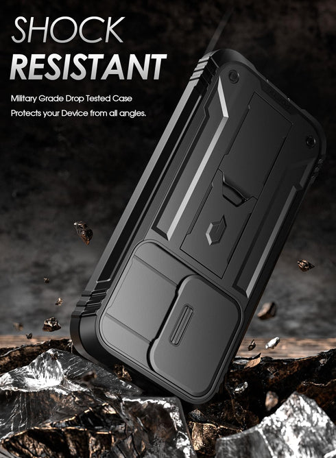 Poetic Revolution Case for Samsung Galaxy A35 5G, Black, Military Grade, Shockproof, Slide Camera Cover, Kickstand,