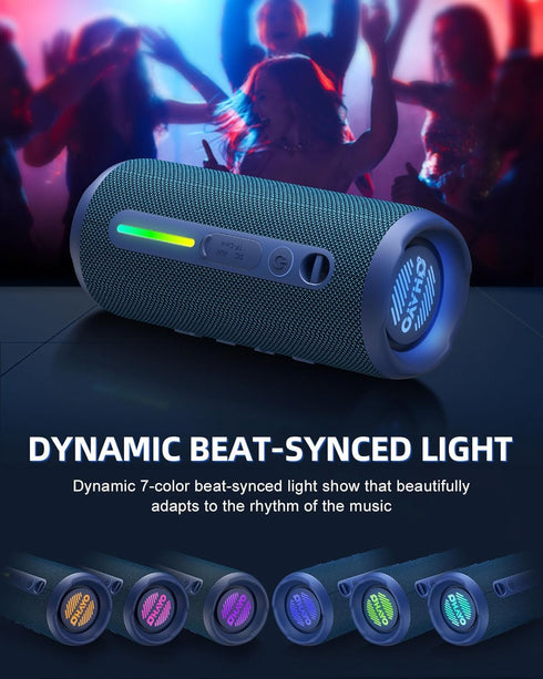 OHAYO Portable Bluetooth Speaker, 24W Stereo Sound, IPX7 Waterproof, Bluetooth 5.3, RGB Lights, 30H Playtime, Blue