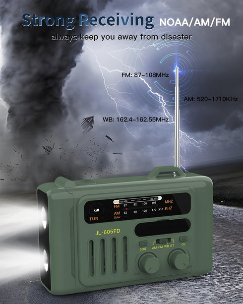 Emergency Weather Radio, 8000mAh Hand Crank Radio, Solar AM/FM/NOAA Portable Radio with Bluetooth Speaker