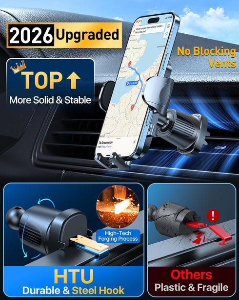 HTU 17 16 15 14 13 12 Upgraded Strongest Suction Car Phone Holder Bendable Arm, Never Block View Rotatable Cellphone
