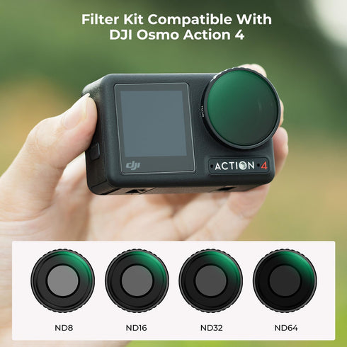 K&F Concept ND Filter Kit for DJI Osmo Action 4 - ND8, ND16, ND32, ND64 - 4 Pack Optical Glass Filters