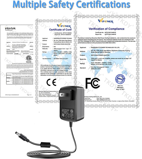 TKDY 24V DC Power Supply Cord, 100-240V AC to DC 24 Volt Adapter for LED Strip Lights, Diffuser, Humidifier