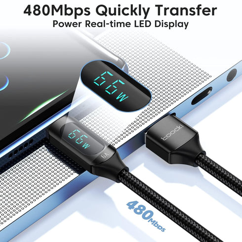 USB A to USB C Cable Type C Charger Fast Charging 5A PD 100w 6.6FT with LED Display, Nylon Braided Cable for iPad Pro