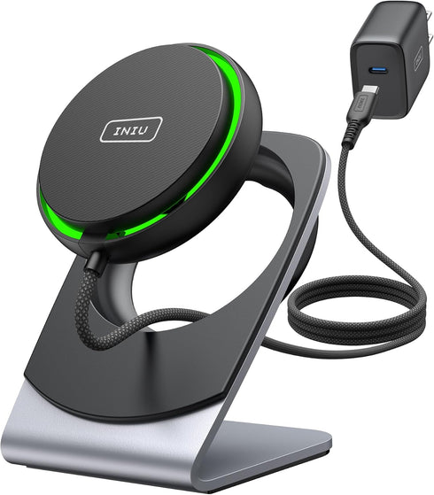 INIU 15W Magsafe Charger, Fast Charging Magnetic Wireless Stand, Adaptive Light and Cooling Fan for iPhone 15/14/13/12
