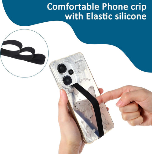 Mabor 3Pcs Silicone Phone Strap Grip Holder, Black Reusable Wireless Charging Compatible Detachable Universal Finger