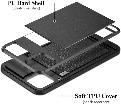 Vofolen Case for iPhone 11, Wallet Credit Card Holder, Anti-Scratch Dual Layer Hybrid Bumper Armor, Matte Grey