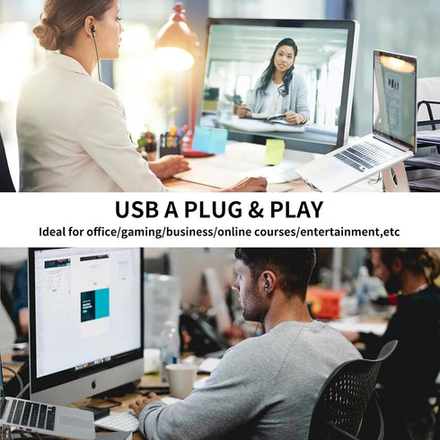 Headset USB Earbuds for PC,Headphones with Microphone for Computer,Wired USB with Mic Audio Control Noise Isolating
