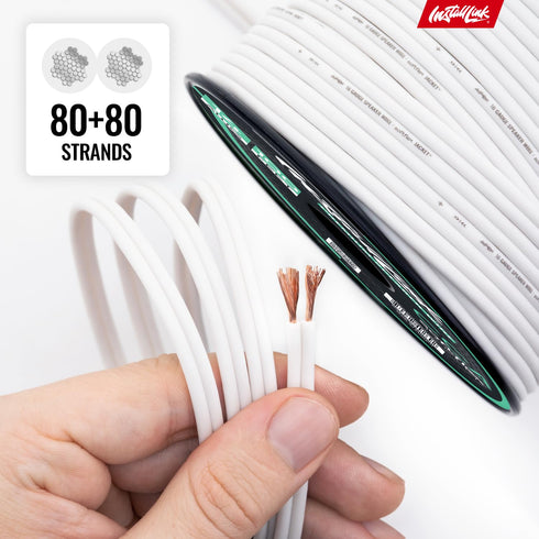 16 100ft, Install Link Gauge Speaker Wire (White) for Car, Home or RV Audio Cable, CCA