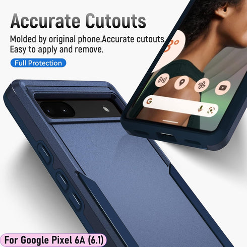 LMDAMZ Pixel 6A Rugged Shock Resistant Case, 6.1" Double Layer, Military Grade, with Car Mount & HD Glass Protector