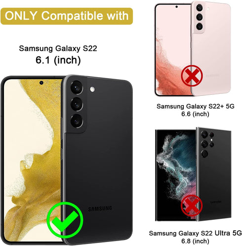 Heavy Duty Shockproof Full Body Phone Cover for Samsung Galaxy S22 with Screen Protector, Built-in Finger Ring Kickstand