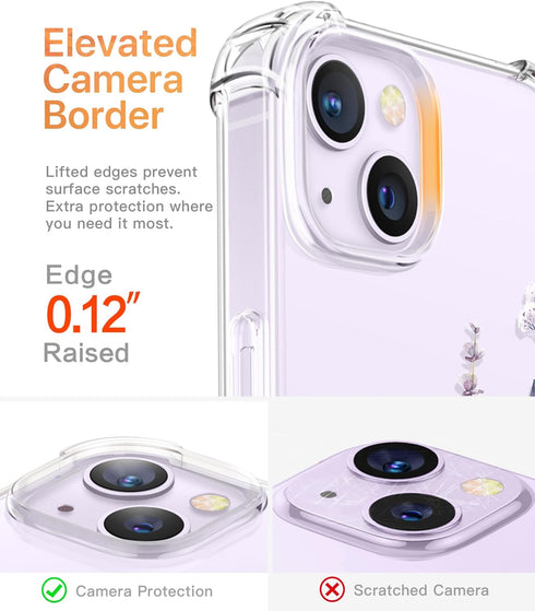 GVIEWIN iPhone 14 Case, Floral Design with Screen Protector + Camera Lens Protector, Non Yellowing Soft Shockproof