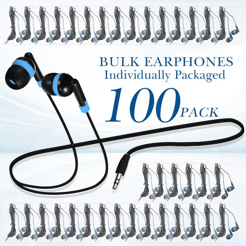 Kanayu 100 Pcs Wired Earbuds Bulk, Basic Ear Headphones for Kids Schools, Individually Bagged
