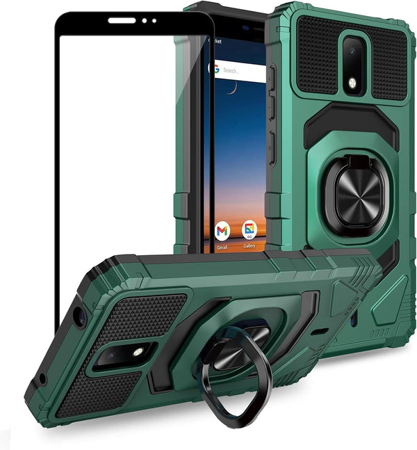 Ailiber Case for Cricket Debut, AT&T Calypso 2 with Screen Protector and Ring Kickstand (Green)