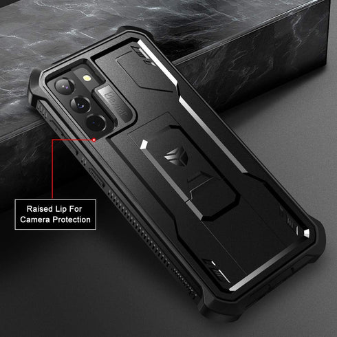 Dexnor Samsung Galaxy S21 Case, Heavy Duty Military Grade Protection with Built-in Screen Protector and Kickstand, Black