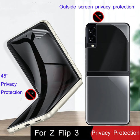3 Pack Privacy Screen Protector for Z Flip 3, Anti-Peep Outside + Inside Screen Protector + Side Protector Film for