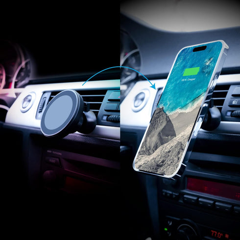Magnetic Car Dock for MagSafe & iPhone Wireless Charging, 15 Watt Fast Charging with USB Car Charger