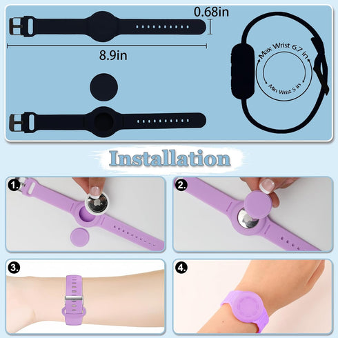 Waterproof Airtag Bracelet for Kids, Silicone Wristband Compatible with Apple Air Tag Hidden Holder Case, GPS Tracker Anti-Lost Adjustable Airtag Strap for Toddler Child (Black)