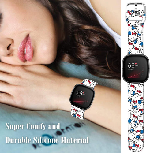 Floral Pattern Printed Cartoon Watch Bands for Fitbit Versa 4/3/Sense, Soft Silicone Sport Replacement
