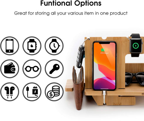 J JACKCUBE DESIGN MK242A JackCubeDesign Wood Docking Station Nightstand Organizer Key Holder Wallet Stand Watch Gift