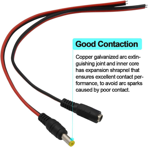 (Real 18AWG) 10 Pairs 12V 5A DC Power Pigtail Barrel Plug Connector Cable - MILAPEAK