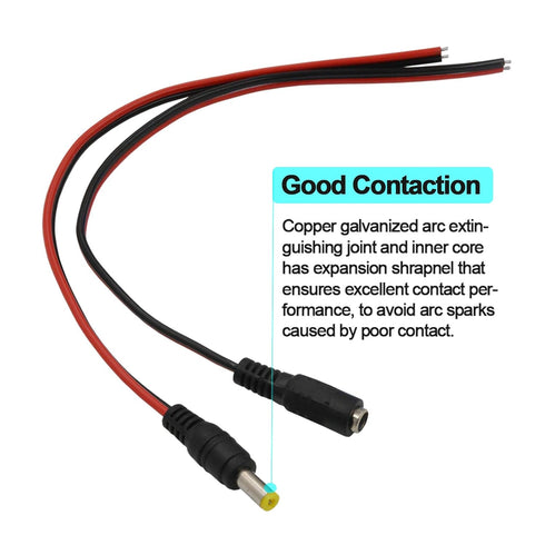 MILAPEAK 18AWG 43x2pcs Copper Strands 20 Pairs DC Power Pigtail Cable, 12V 5A Male & Female Barrel Connectors
