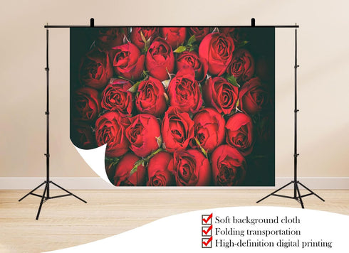 UPXIO 4x4ft Dense Red Roses Bouquet Backdrop Romantic Floral Deep Red Petals Photo Background Tapestry for Wedding