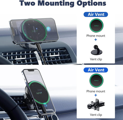 Magnetic Wireless Car Charger Mount, Compatible with Magsafe iPhone 15/14/13, Fast Charging Air Vent