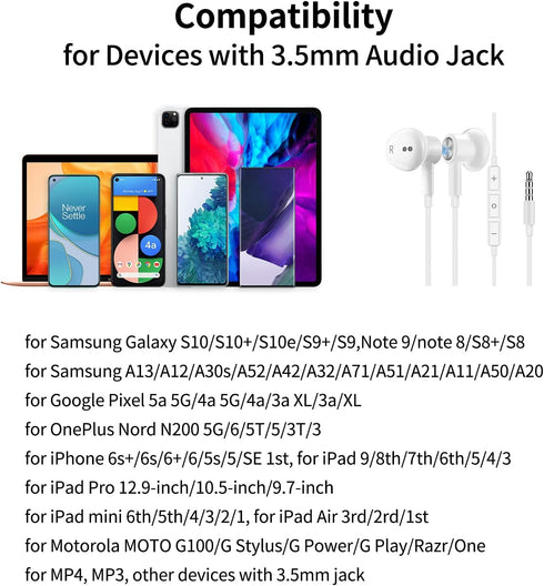 3.5mm Earbuds Noise Canceling Headphone with Microphone Magnetic in-Ear Wired Jack Earphone for Google Pixel 4a 3a 5a Samsung A15 S10 S10e S9 Galaxy A03s Core A13 A14 iPhone 6 6s Moto G Power