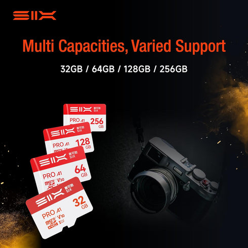 SIX M100 128GB 100MB/s A1, U3, V30 4K 128GB Micro SD Card Read Up to - Support UHD microSDXC Memory Card with Adapter