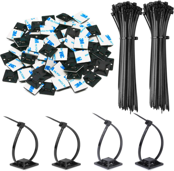 140 Pack 3/4" Zip Tie Adhesive Mounts, Self Adhesive Cable Base Holders with Multi-Purpose Clips