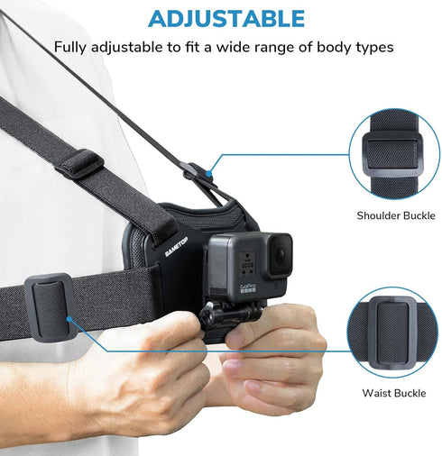 Sametop Chest Mount Harness Chesty Strap for GoPro Hero 12 11 10 9 8 7 6 5 Session AKASO DJI Osmo