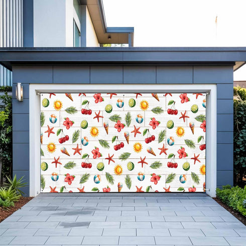 GNAKT AREWG Garage Door Banner Cover 13x6ft Summer Ice-Cream Cherry Starfish Garage Door Decoratons