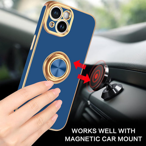 BENTOBEN Slim Fit 360° Ring Holder Case for iPhone 15, Shockproof Kickstand Magnetic Car Mount Supported, Navy Blue