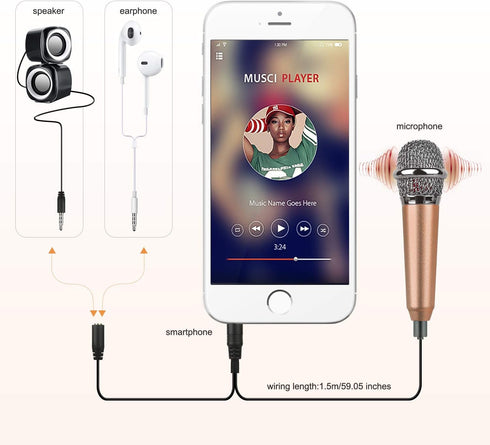 Mini Portable Vocal/Instrument Microphone for Voice Video Recording, Singing, Vlogging, Podcasting for iPhone Android