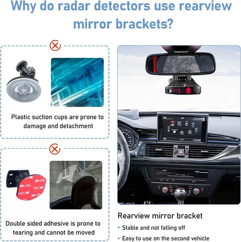 Radar Detector Mount, Car Rearview Mirror Rod Bracket, Compatible with Valentine V1, Easy to Install