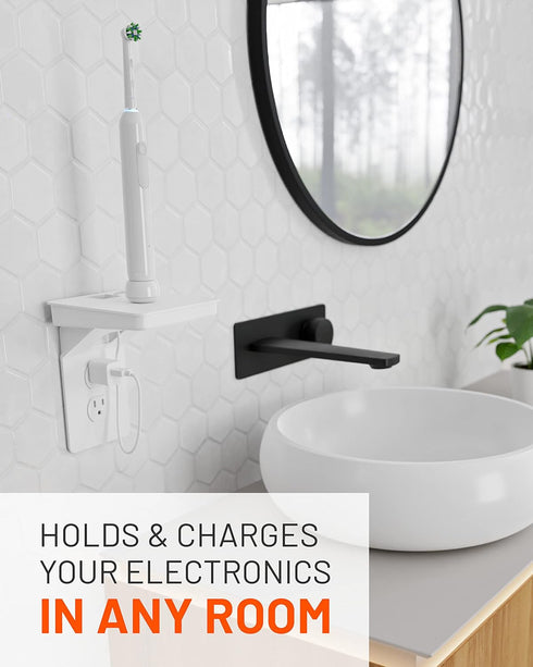 ECHOGEAR Outlet Shelf for Decora/GFCI Outlets - Next-Gen Design with Built-in Cord Storage & Room for Bulky Plugs - Quick Install with Included Hardware by ECHOGEAR