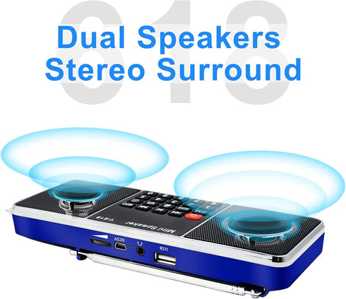 Multifunction Digital FM Radio Media Speaker MP3 Music Player Support TF Card USB Drive with LED Screen Display and Setting Timing Shutdown Function (Blue)