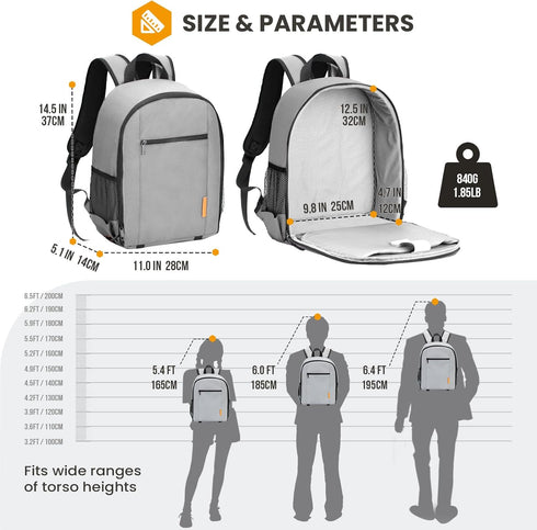 TARION Professional Camera Bag, Waterproof Backpack with Laptop Compartment for DSLR SLR Mirrorless Photography, Grey