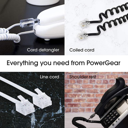 Power Gear Telephone Line Cord, 2 Pack, 25 Feet, Modular Jack Ends for Phone, Modem, Fax Machine