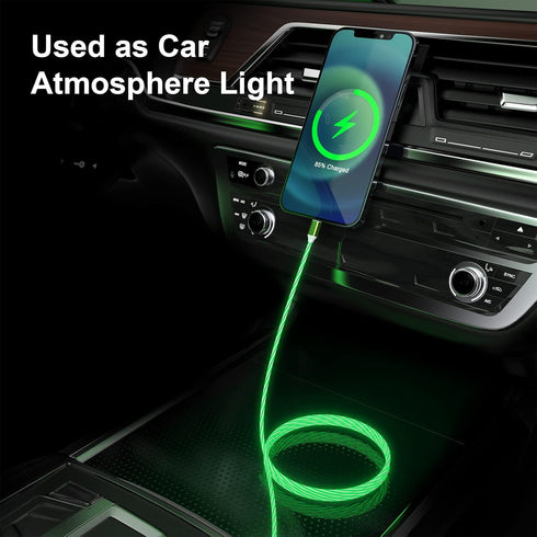 3-in-1 Multi USB Universal Flowing LED Light Up Phone Charge Cable, Lightning+Type C+Micro USB for iPhone 14/13/12