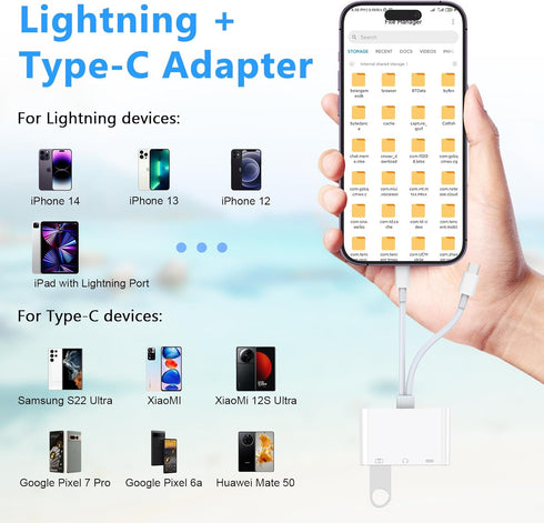 Multi Lightning + USB C to USB Adapter, 3 in 1 USB OTG Adapter + 3.5mm Audio Headphone Jack + Fast Charging Port for