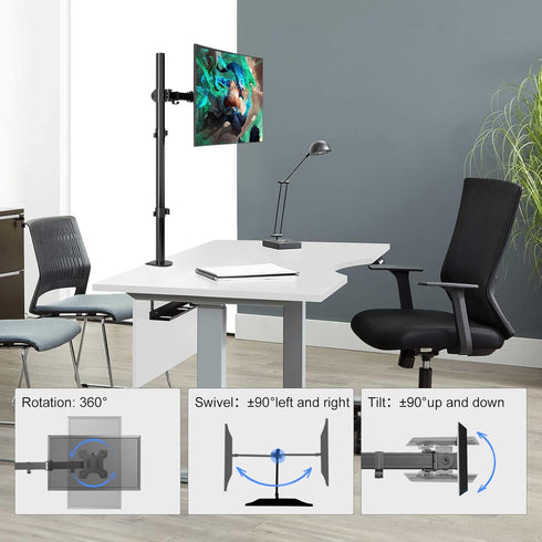 Suptek MD6821 Single Monitor Arm Desk Mount, Fully Adjustable for 1 Screen up to 32 inch, Extra Tall 31.5 inch Pole,