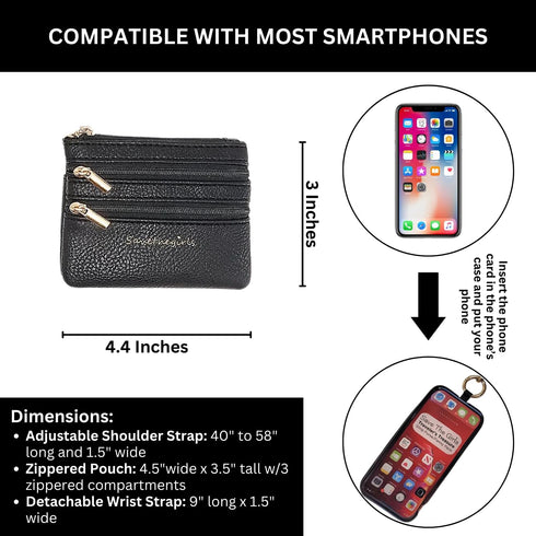 Clip & Go Phone Strap (Cream - Cream Pouch) – Crossbody Phone Chain with Zipper Wallet Pouch – Phone Lanyard for Around