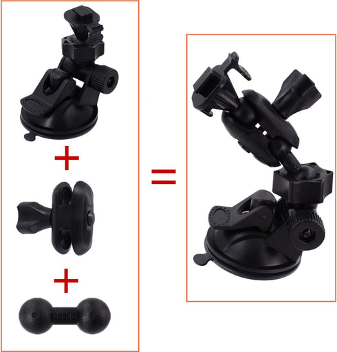 Dash Cam Suction Mount - Windshield & Dashboard Suction Cup Holder with Various Joints for Yi, Rexing, Falcon, Old