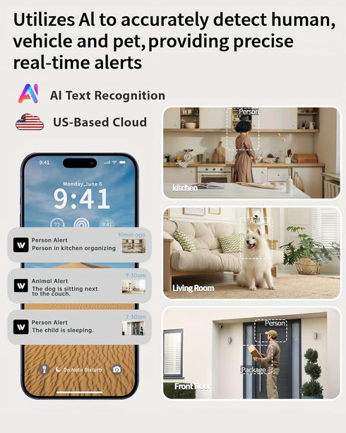 Gianteye 2K 2.4/5GHz 6 2 Cameras for Home Security, Wi-Fi Indoor Camera for Dog/Pet/Nanny/Baby with US Phone App, AI