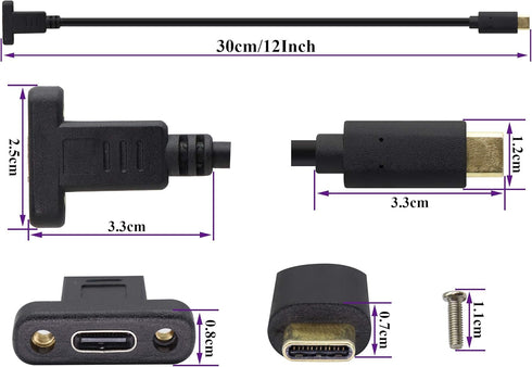 USB Type C 3.1Panel Mount Adapter Cable USB-C 3.1 Gen2 10Gbps Male to USB C Female Panel Mount Screw Cable,Supports Charging,Data,Audio,Video Cable for Laptop,Tablet,Mobile Phone(0.3M/1ft) by AAOTOKK