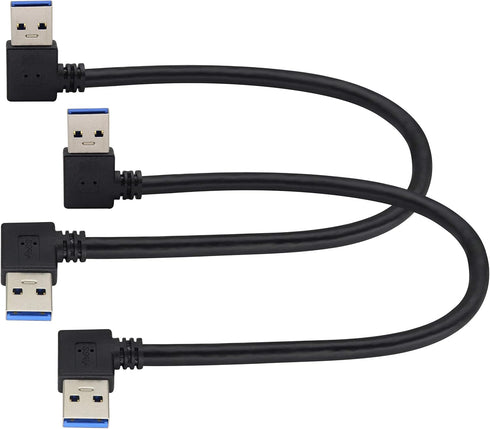 2 Pack Left & Right Angle USB 3.0 A Cable, 90 Degree Type A Male Data and Charging Extension Cable (0.3M/1ft-Black)