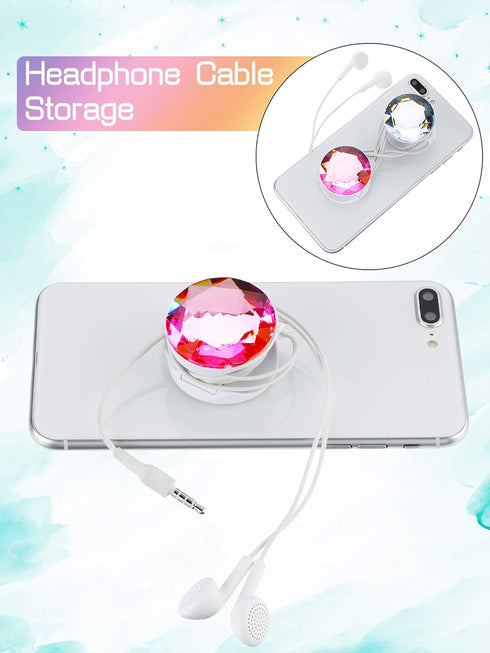 4 Pieces Disco Crystal Phone Grip, Collapsible Adhesive Holders for Smartphone and Tablets (White, Pink, Black, Rainbow)