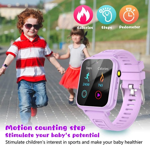 Retysaz Kids Smart Watch, 24 Game Fashion Smartwatches for Children 3-14, Great Gifts for Girls Boys (Purple)